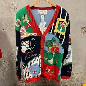Eagles Eye Vintage 1990s Deadstock Family Tree Themed Knit Sweater Cardigan NWT